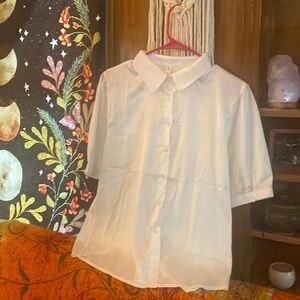 New size lg button down sateen blouse .